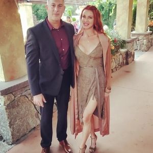 Marjorelle hollyhock sequin wrap dress